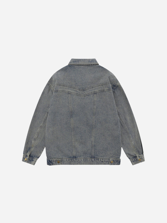 Retro zip-up pocket denim jacket