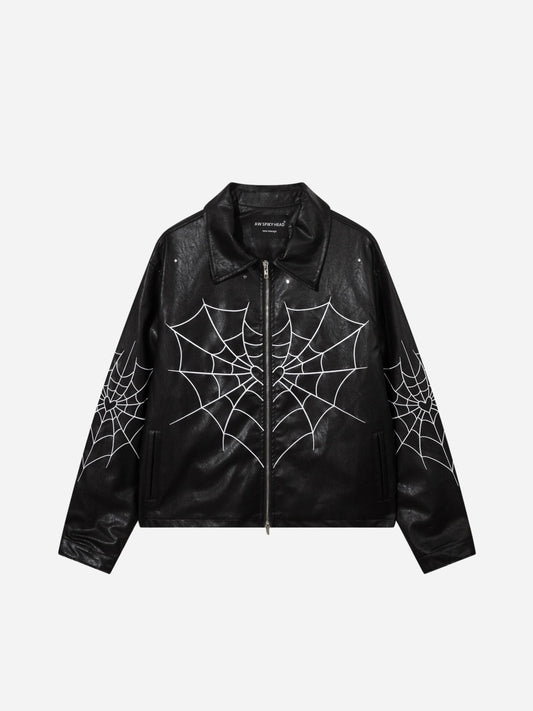 fnacha spider print leather jacket coat