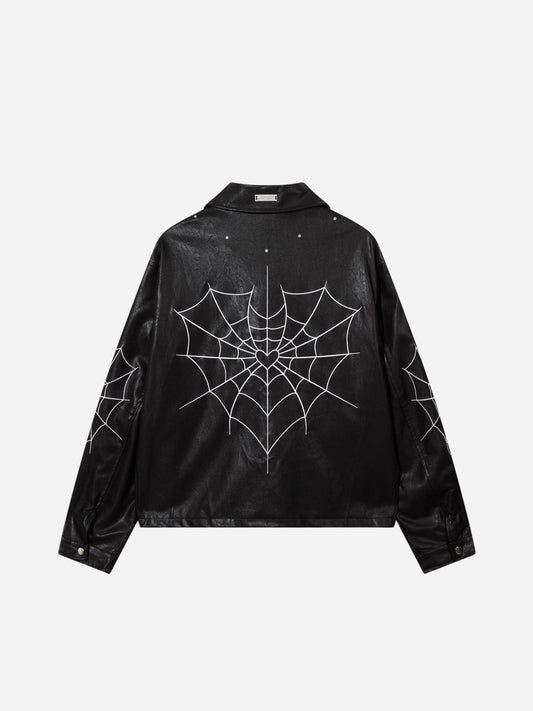 fnacha spider print leather jacket coat